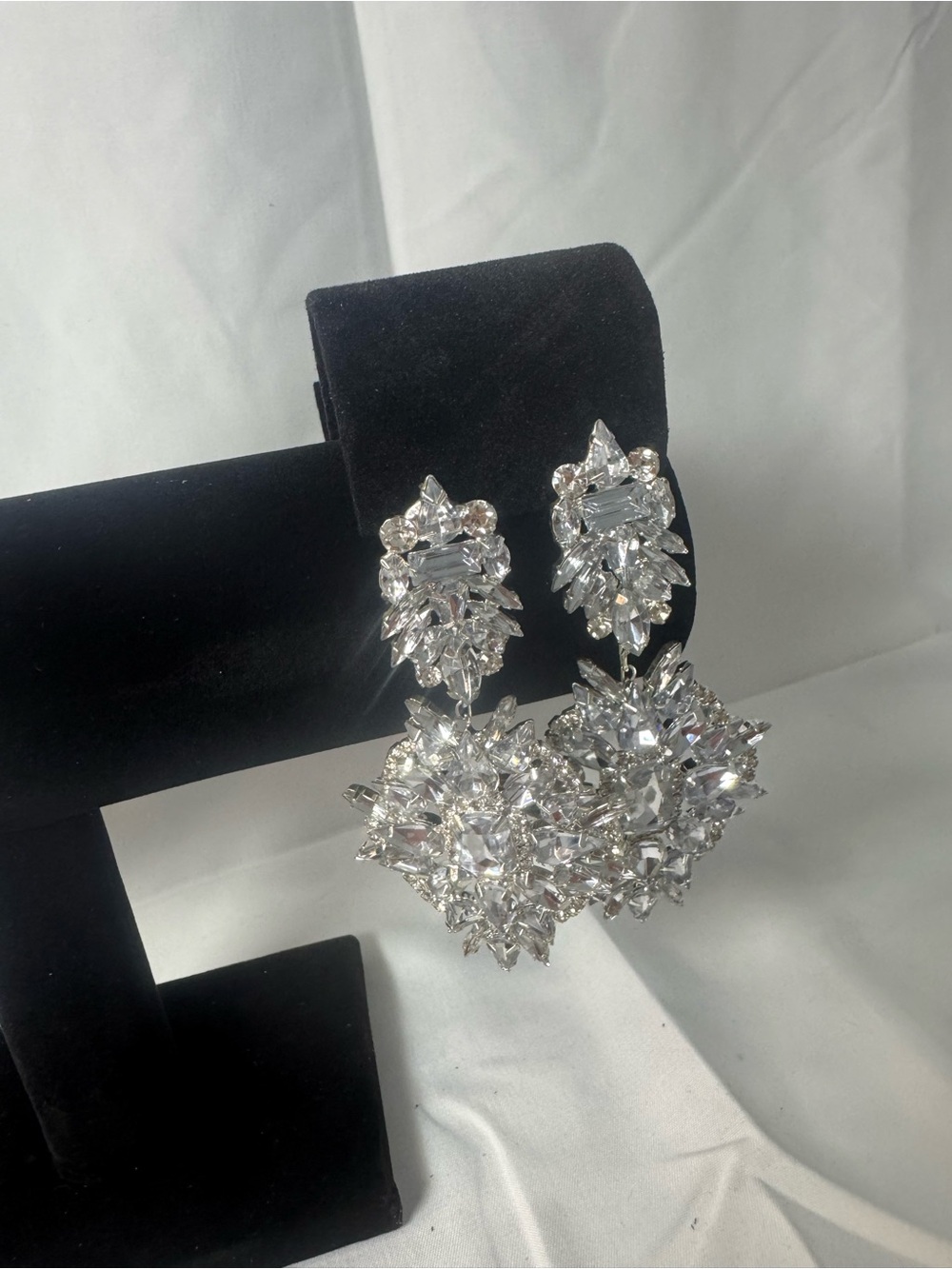 Crystal Statement Drop Earrings - Silver Sparkle